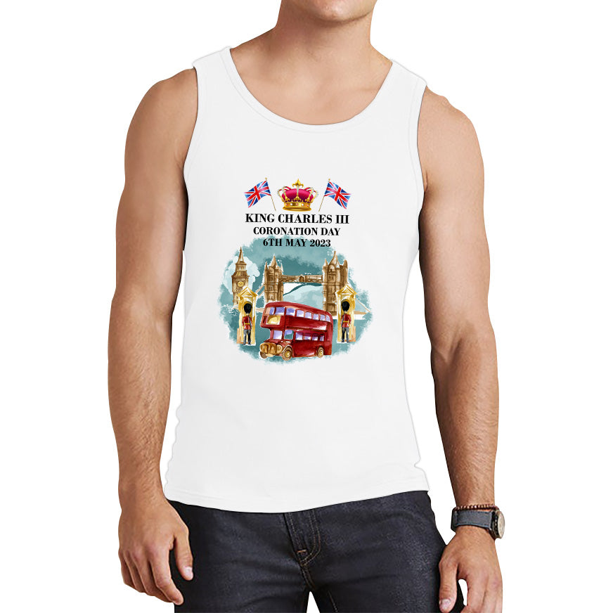 King Charles III Coronation Day 6th May 2023 Great Britain Big Ben Telephone Booth And Red Bus In London England Tank Top