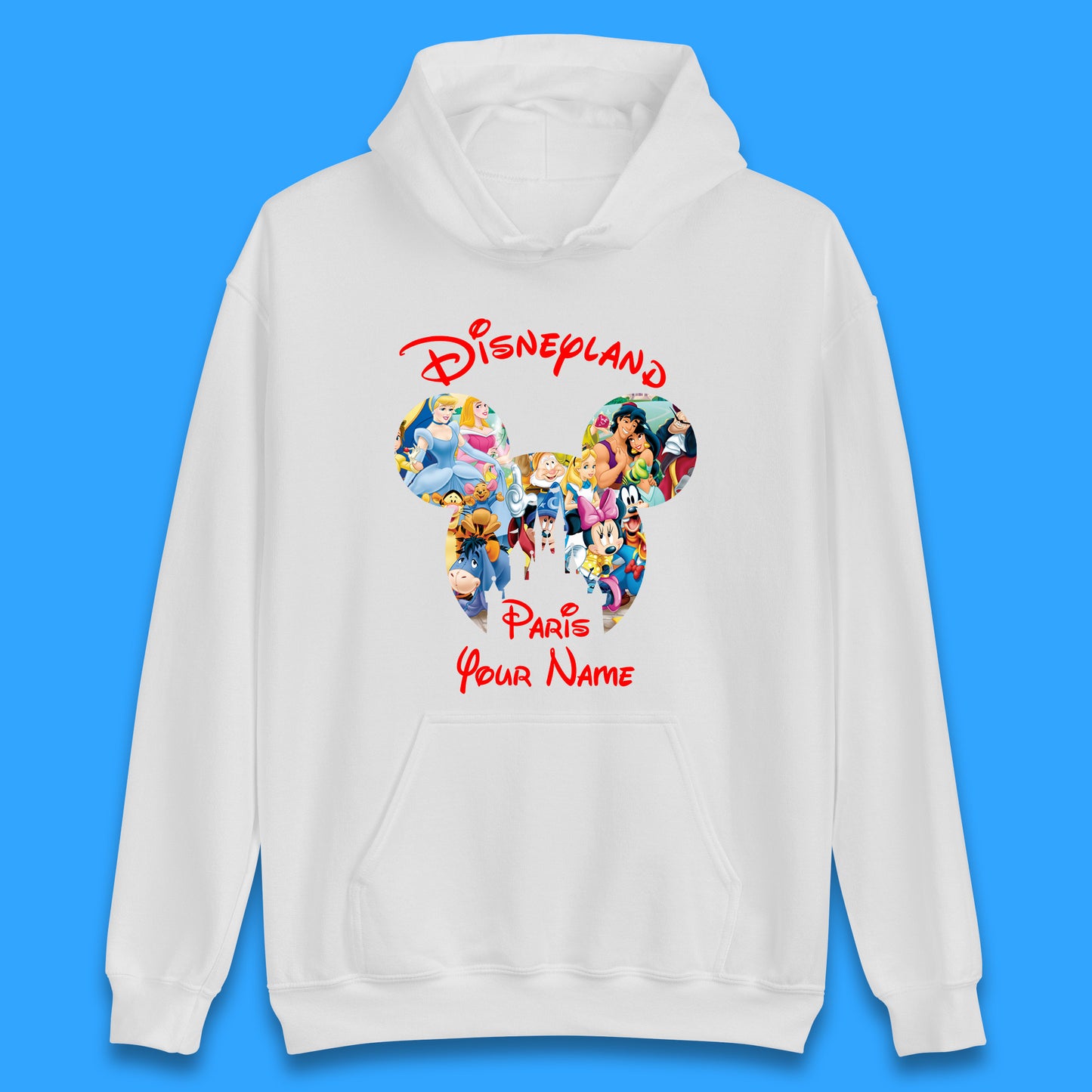 Personalised Disney Land Paris Mickey Minnie Mouse All Disney Characters Cartoons Magical Kingdom Disney Castle Disneyland Vacation Trip Unisex Hoodie