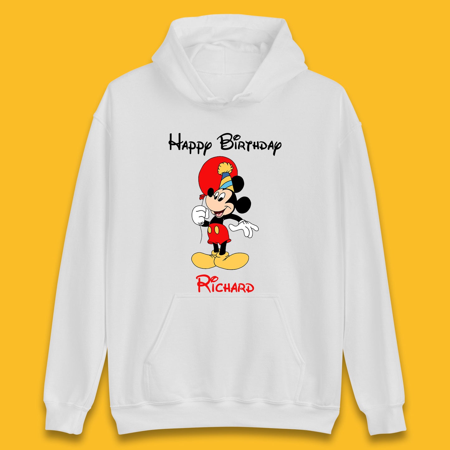 Personalised Happy Birthday Disney Mickey Mouse Your Name Cute Cartoon Character Disney Birthday Theme Party Unisex Hoodie