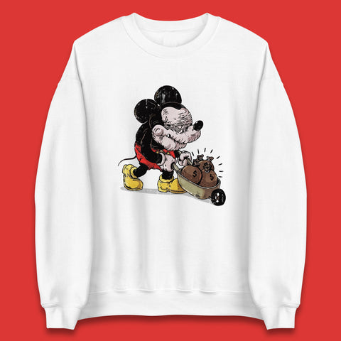 Disney Famous Oldies Mickey Mouse Pull Wheelbarrow Full Of Money Bags Cartoon Character Disney World Unisex Sweatshirt