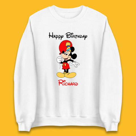 Personalised Happy Birthday Disney Mickey Mouse Your Name Cute Cartoon Character Disney Birthday Theme Party Unisex Sweatshirt