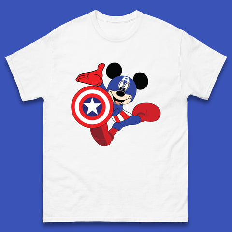 Mickey Mouse Wearing Captain America Costume Disney Marvel Avengers Superhero Disney World Marvel Disney Avengers Campus Mens Tee Top