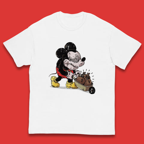 Disney Famous Oldies Mickey Mouse Pull Wheelbarrow Full Of Money Bags Cartoon Character Disney World Kids T Shirt