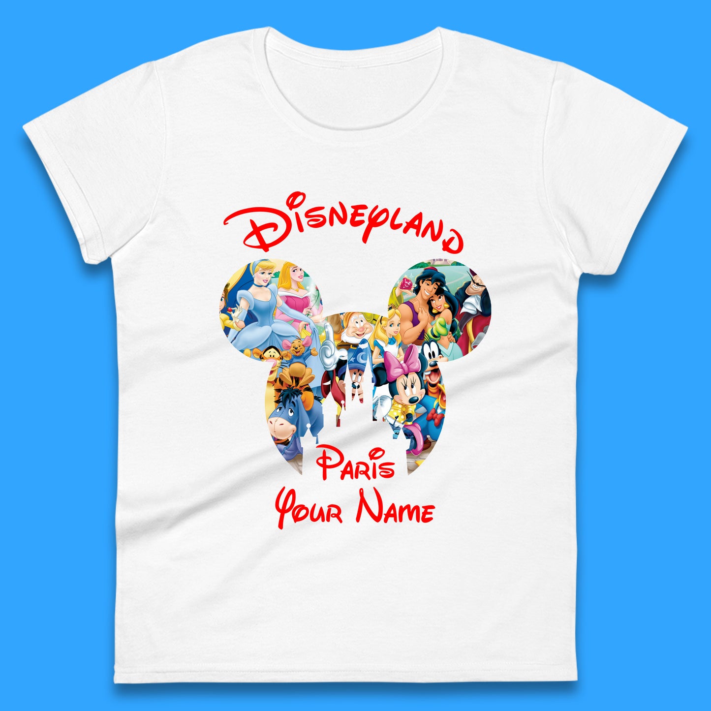Personalised Disney Land Paris Mickey Minnie Mouse All Disney Characters Cartoons Magical Kingdom Disney Castle Disneyland Vacation Trip Womens Tee Top