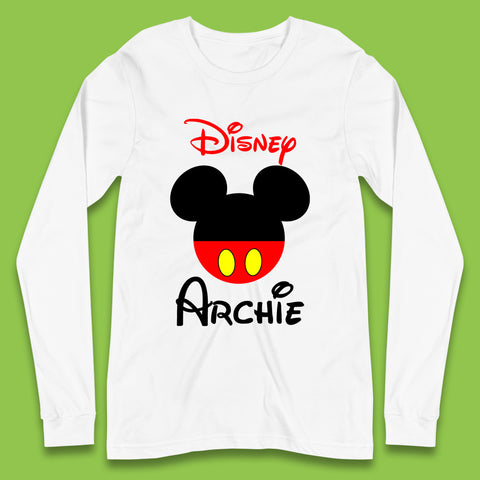 Personalised Disney Mickey Mouse Minnie Mouse Head Your Name Cute Character Disney World  Long Sleeve T Shirt