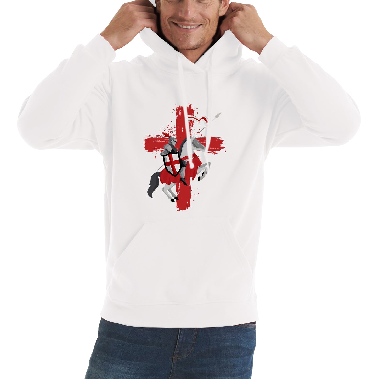 St George Day The Medieval Knight Saint Of England Celebrated On Saint Georges's Day Riding His Rearing Horse Unisex Hoodie