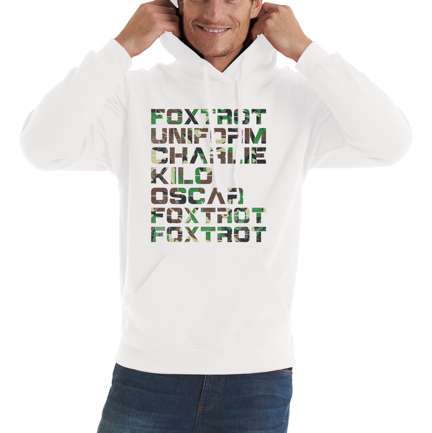 Foxtrot Uniform Charlie Kilo Oscar Foxtrot Camo Fitness Phonetic Alphabet Military Unisex Hoodie