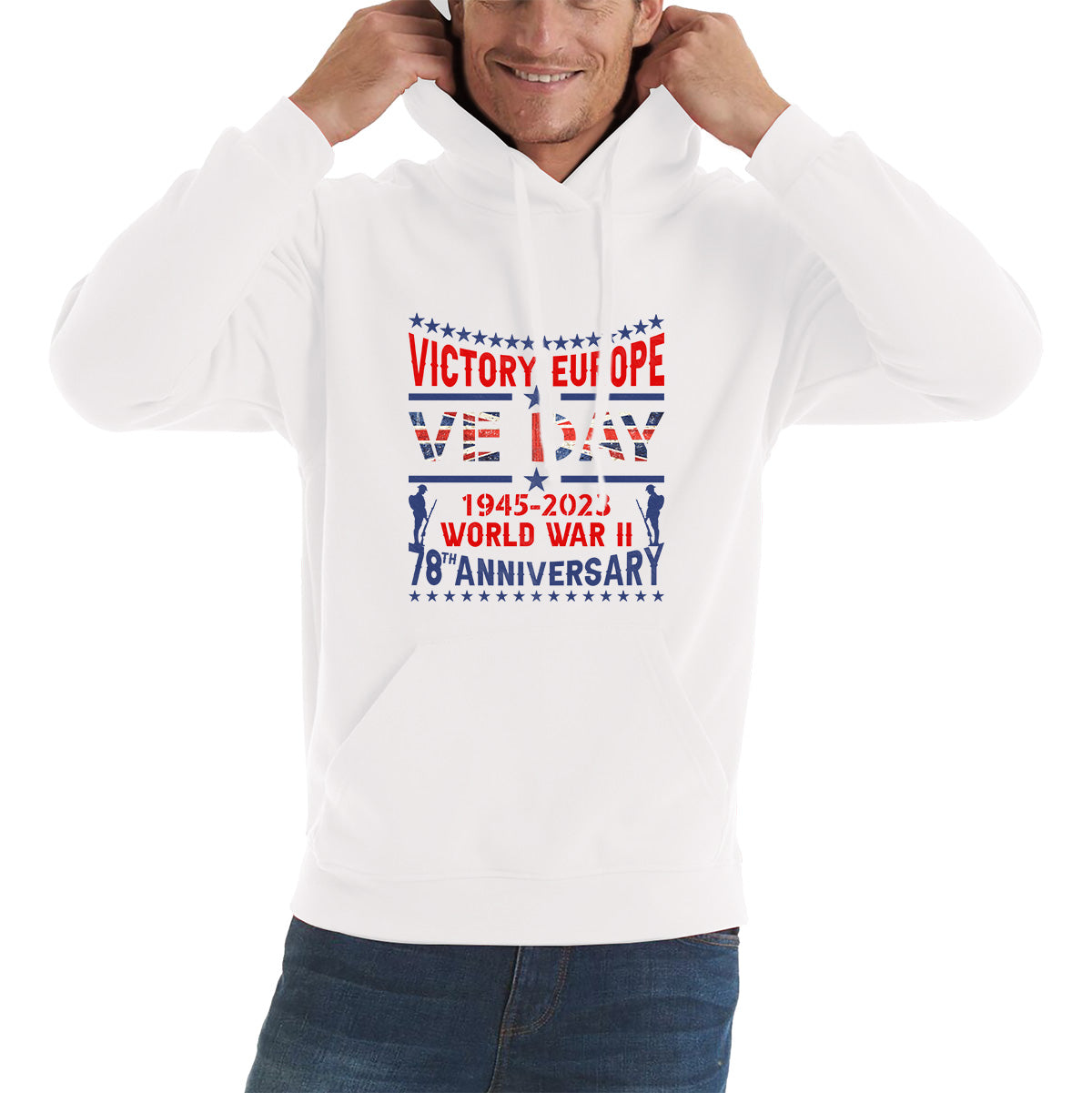 VE Day Victory In Europe Day Lest We Forget 1945-2023 World War II 78th Anniversary Remembrance Day British Veterans UK Unisex Hoodie
