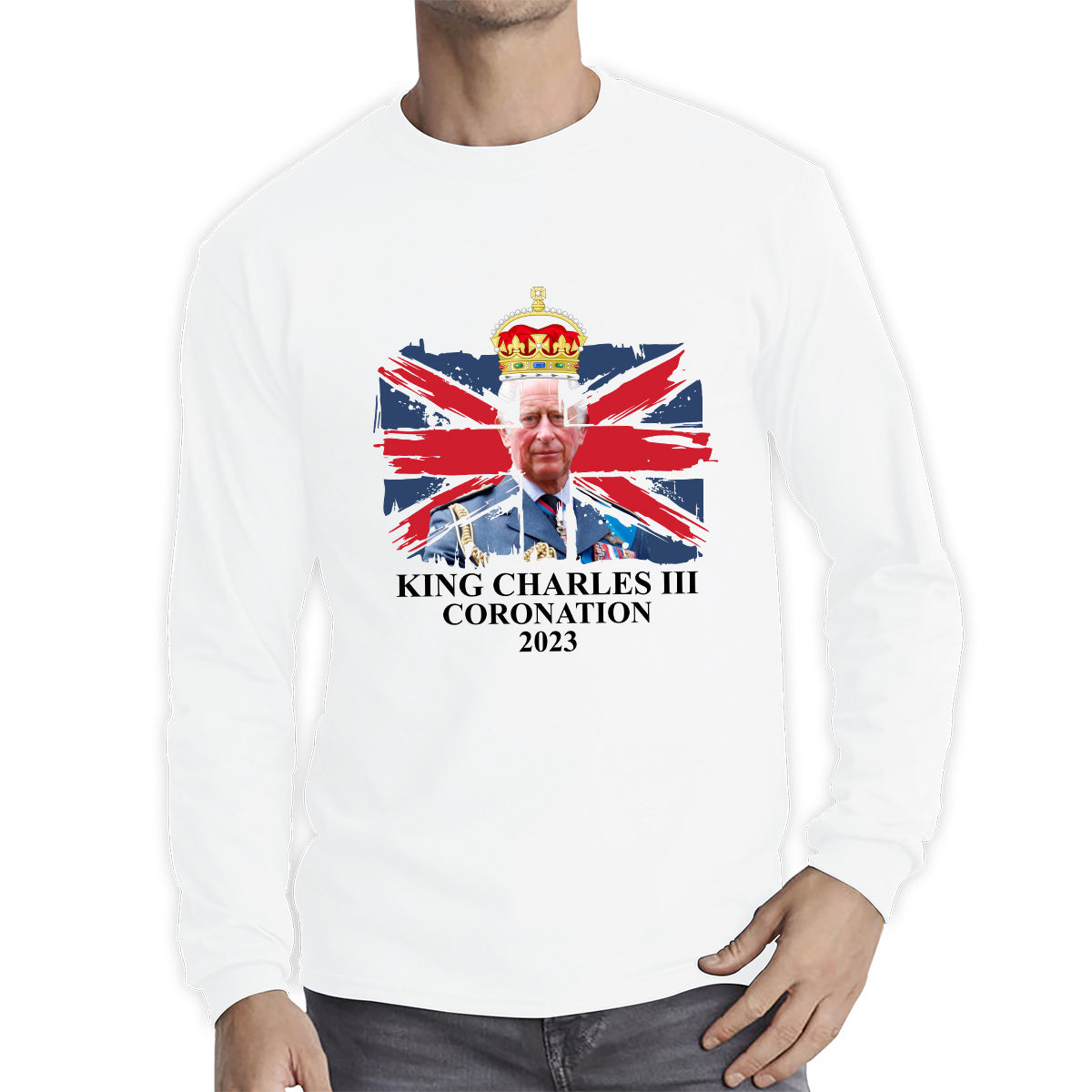 King Charles III Coronation 2023 British Flag Royal Crown God Save The King Royal Cypher Long Sleeve T Shirt