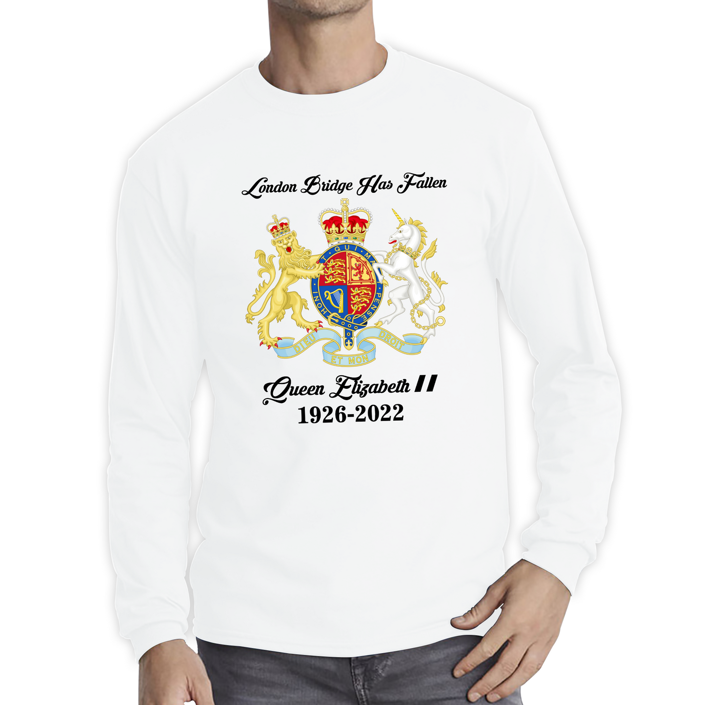 London Bridge Has Fallen Queen Elizabeth II Union Jack Queen's Crown Long Sleeve T Shirt