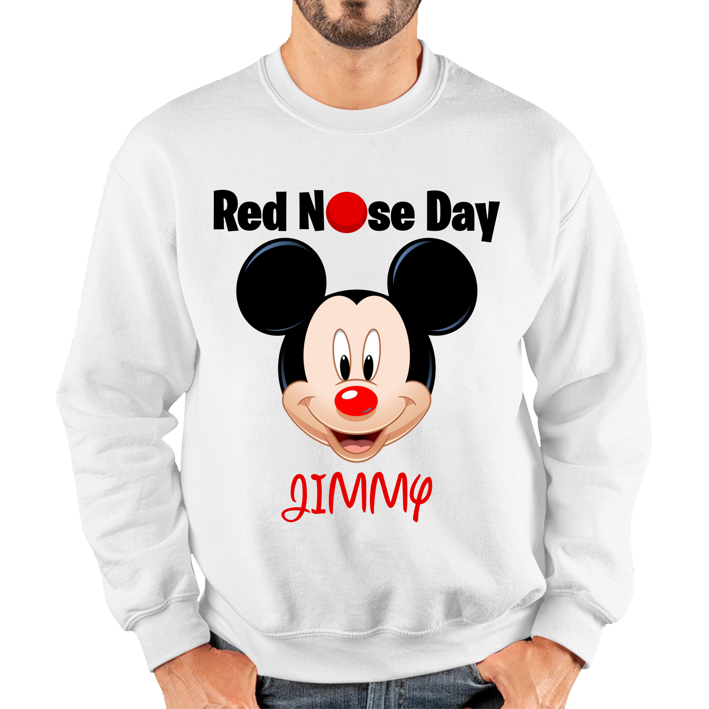 Personalised Mickey Mouse ( Name ) Red Nose Day Sweatshirt
