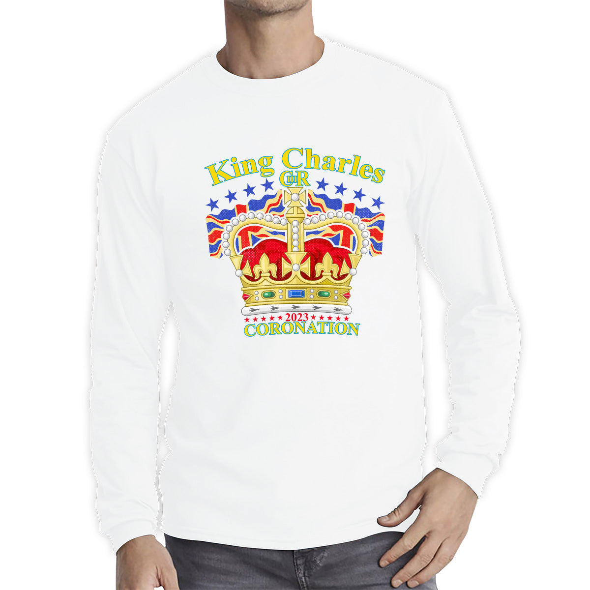 King Charles III 2023 Coronation Royal Crown UK Ruling Monarch CR III Great Britain Pride Long Sleeve T Shirt