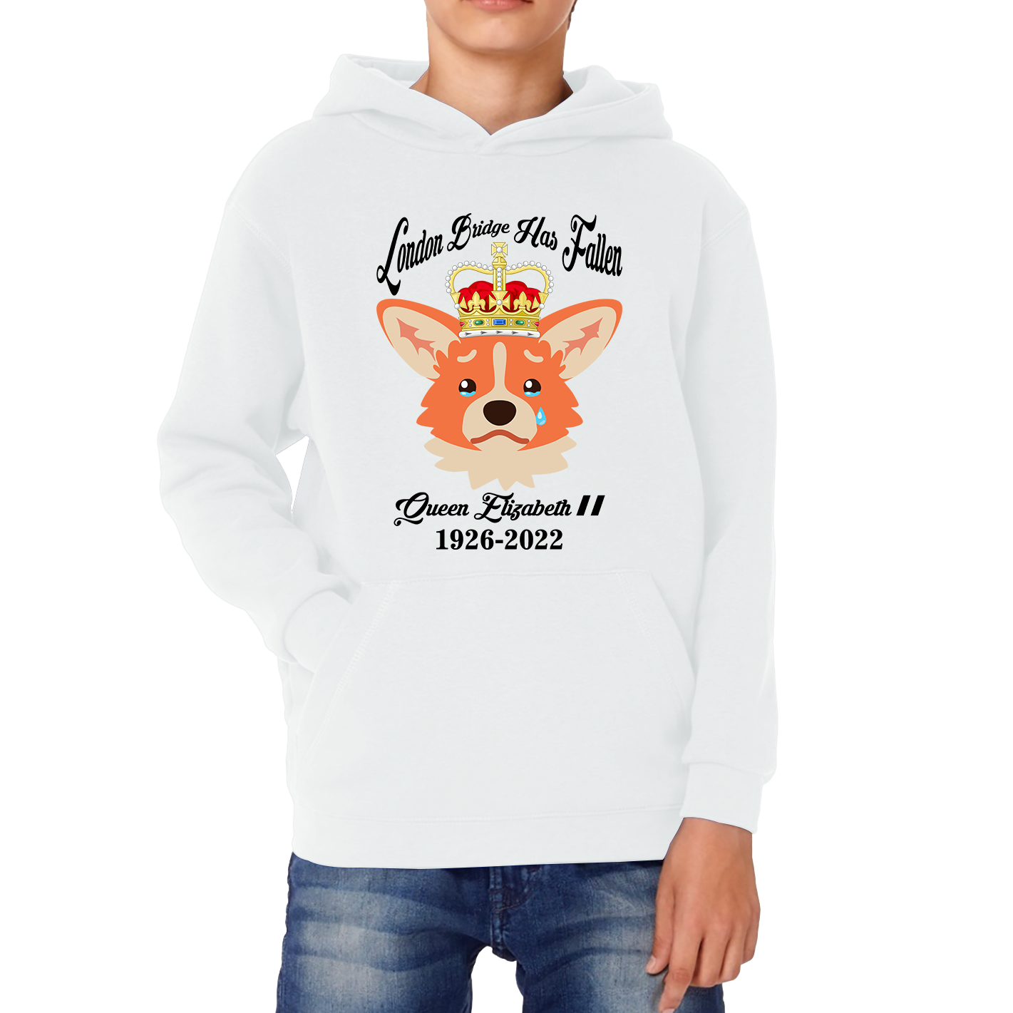 London Bridge Has Fallen Queen Elizabeth II Queen's Sad Corgi Dog Royal Highness Kids Hoodie