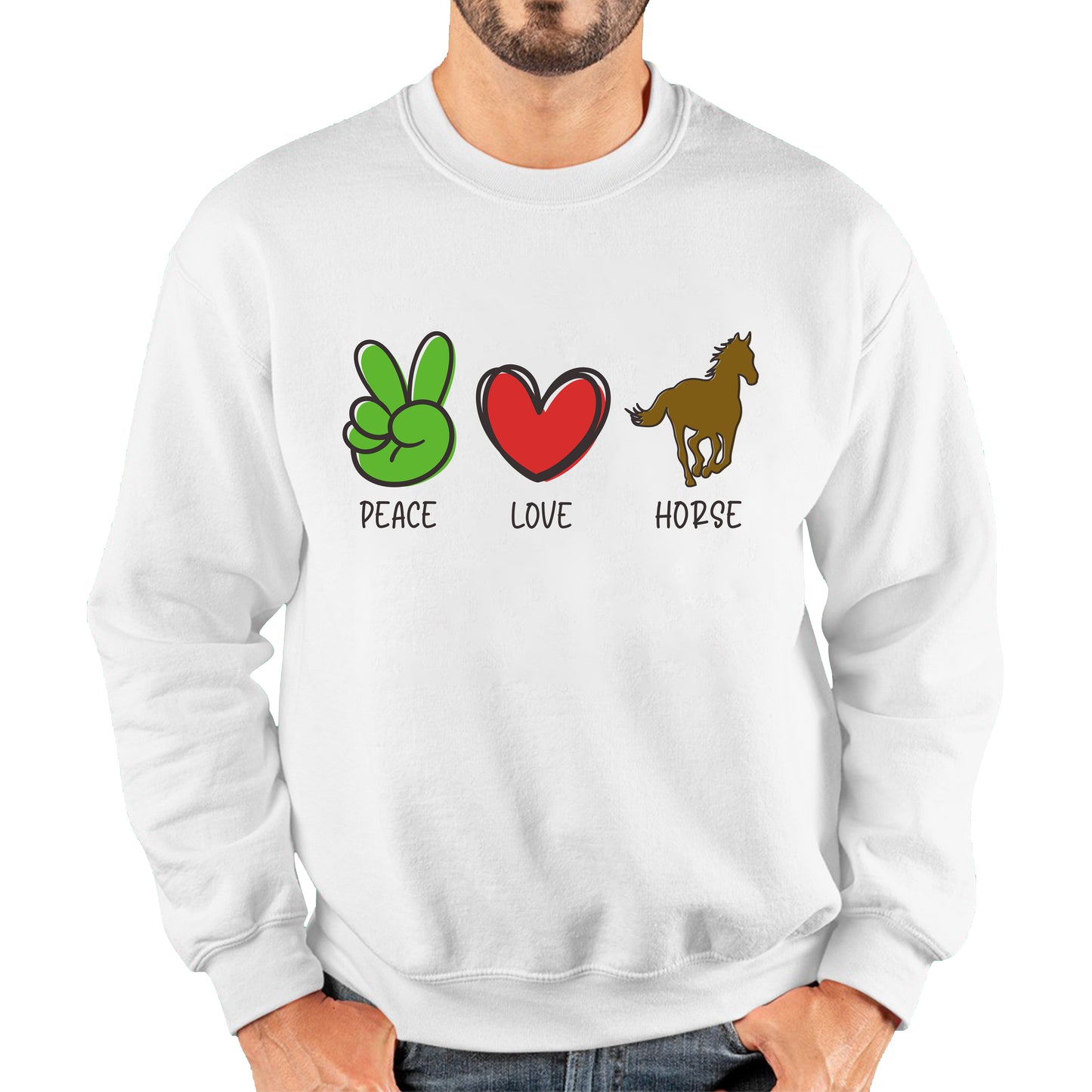 Peace Love Horse Funny Horse Riding Lovers Adventure Peace Logo Unisex Sweatshirt
