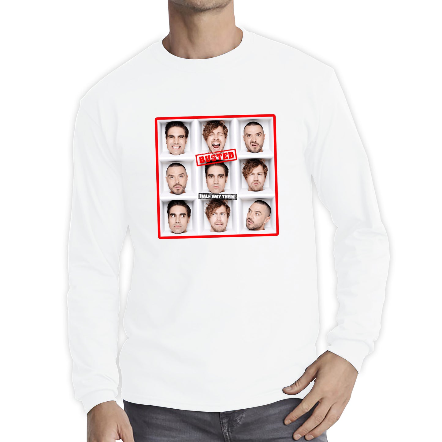 Half Way There Studio Album By Busted English Pop Punk Band Busted 20th Anniversary Long Sleeve T Shirt