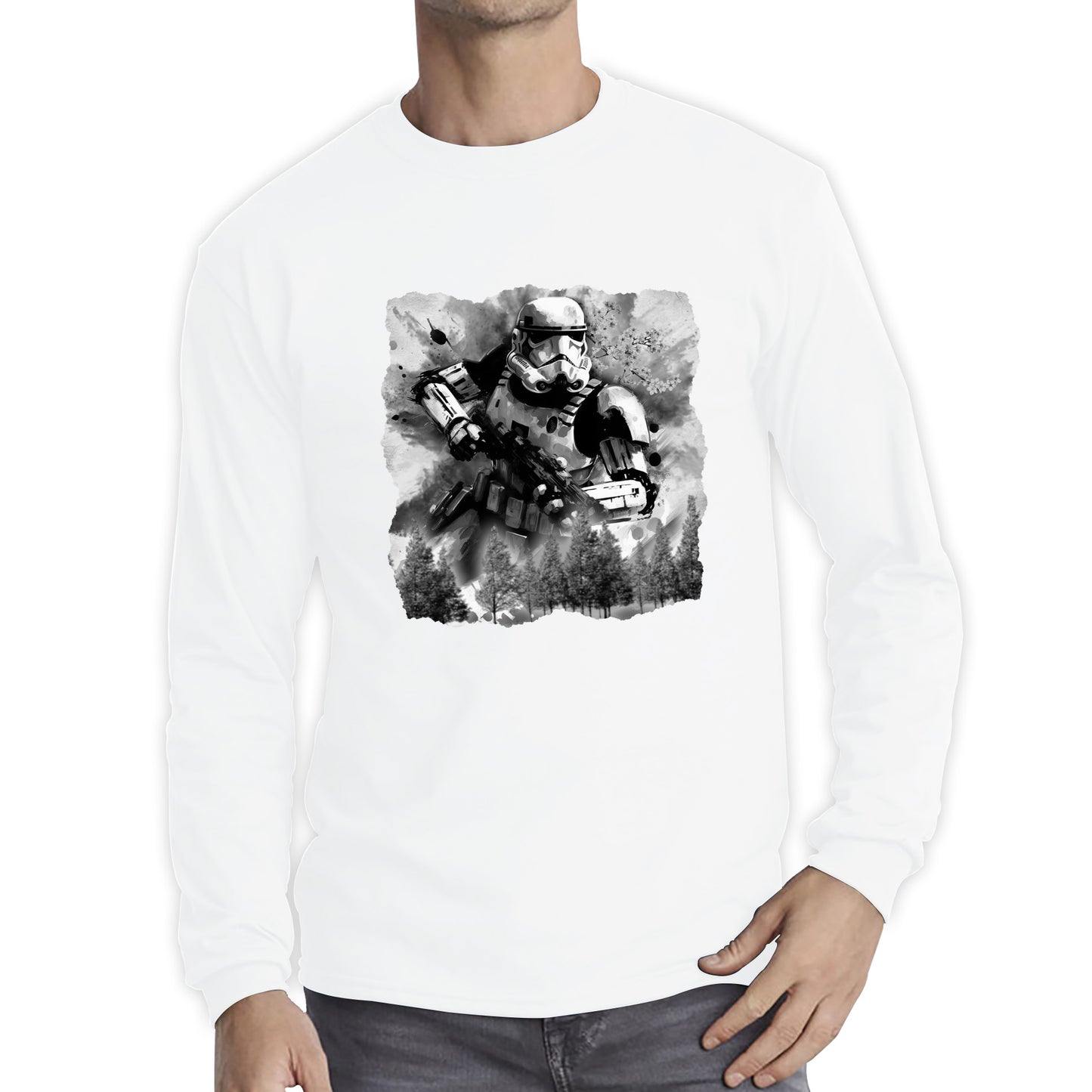 Hunter In The Forest Death Star Vintage Poster Graphic Movie Series Long Sleeve T Shirt