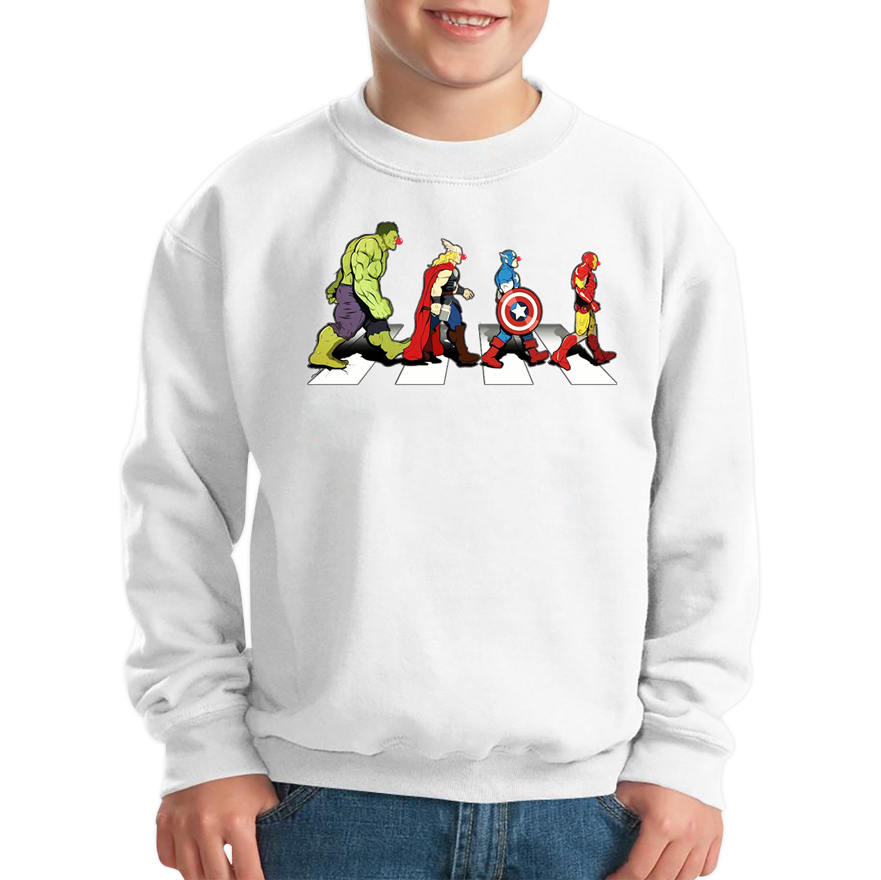 Hulk Thor Captain America Iron Man Marvel Avengers Abbey Road Red Nose Day Sweatshirt