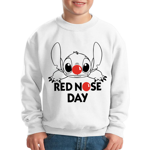 Red Nose Day Funny Ohana Disney Stitch Kids Sweatshirt. 50% Goes To Charity