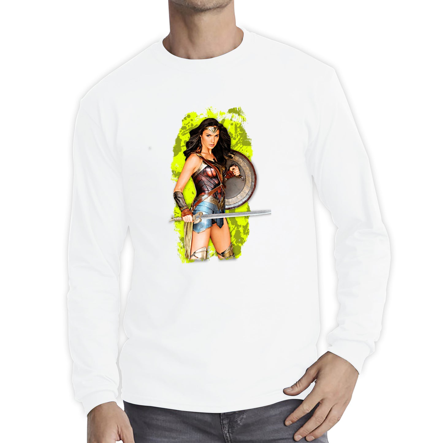Gal Gadot Wonder Woman Shield Comic Book Character Wonder Girl Superhero Long Sleeve T Shirt