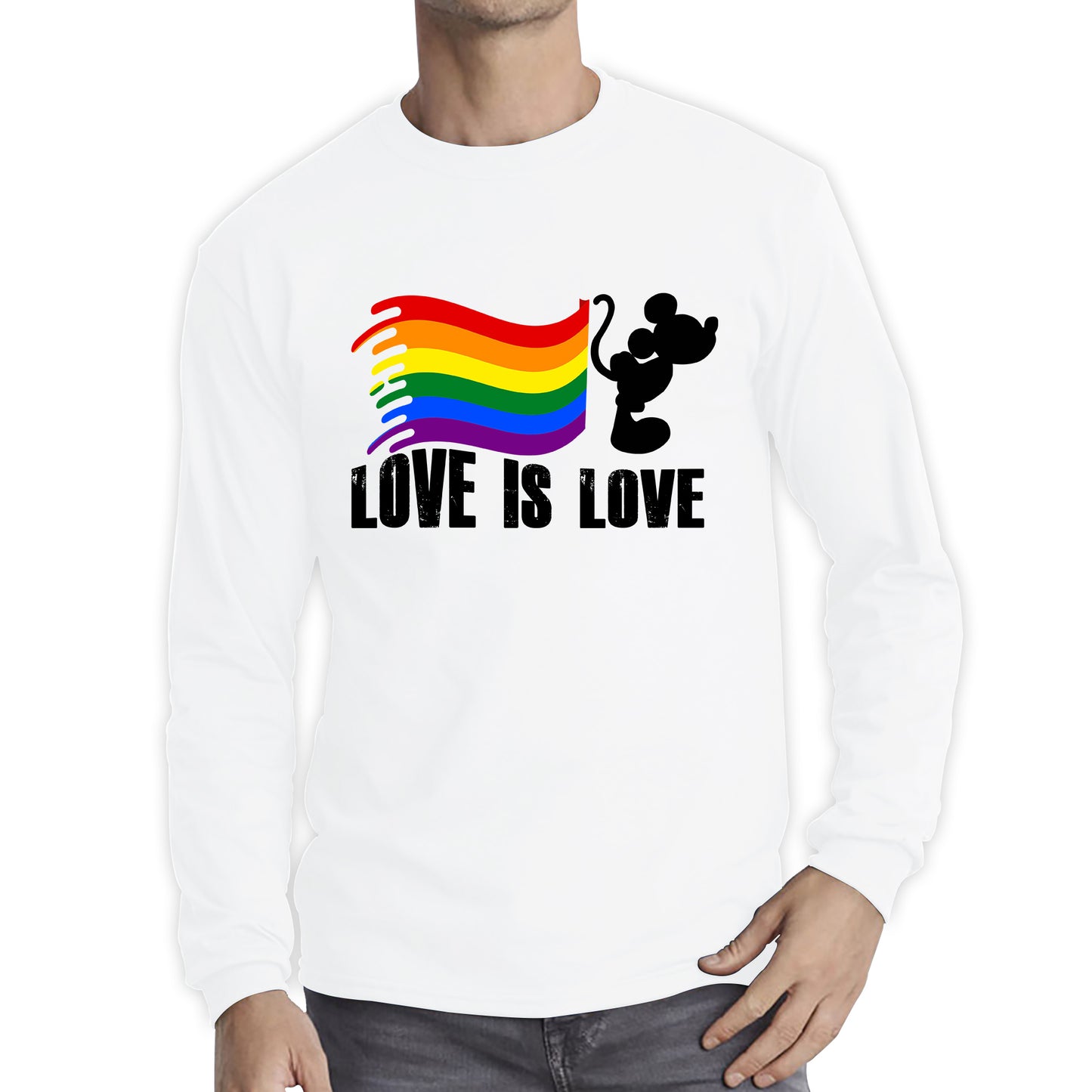 Love Is Love Disney Mickey Mouse Pride Flag Disneyland LGBT Flag Cartoon Pride Long Sleeve T Shirt