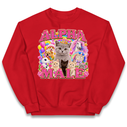 Alpha Male Funny Kitten Unicorn Kids Jumper