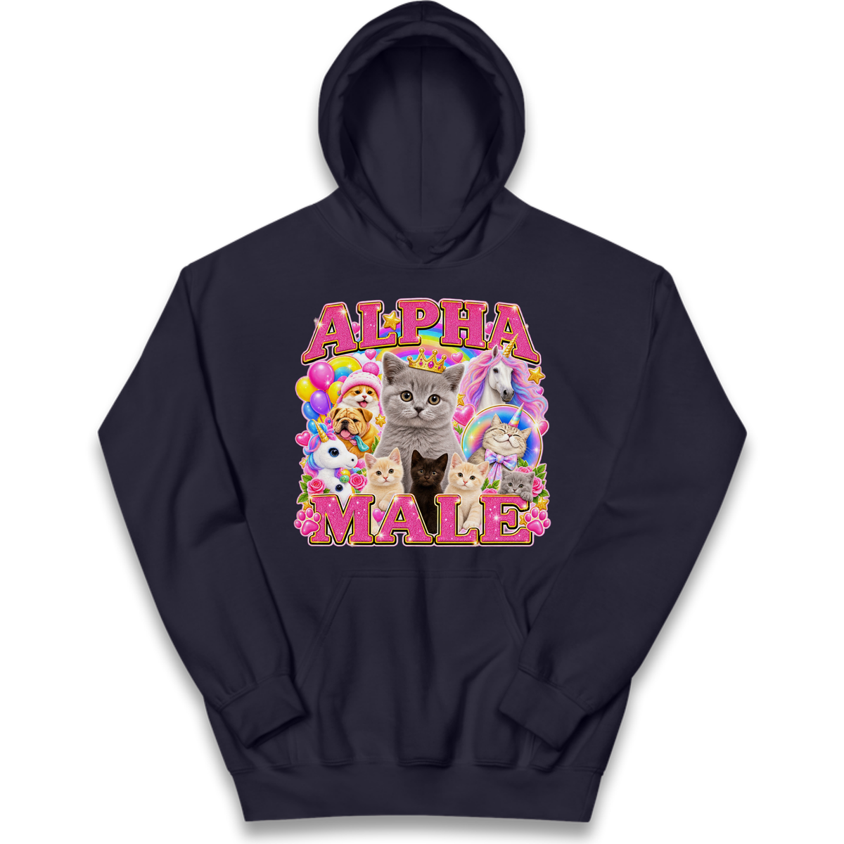 Alpha Male Funny Kitten Unicorn Kids Hoodie