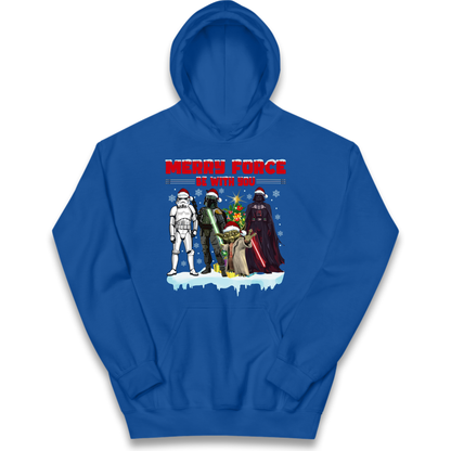 Merry Force Be With You Christmas Kids Hoodie
