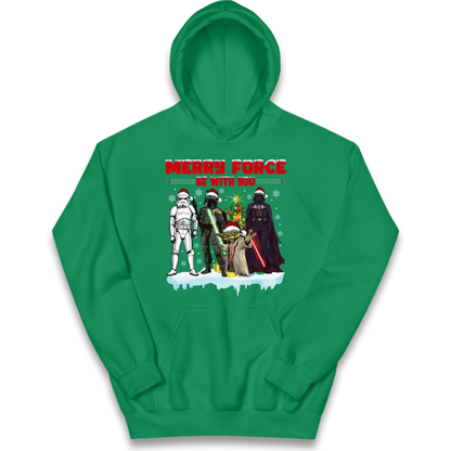 Merry Force Be With You Christmas Kids Hoodie