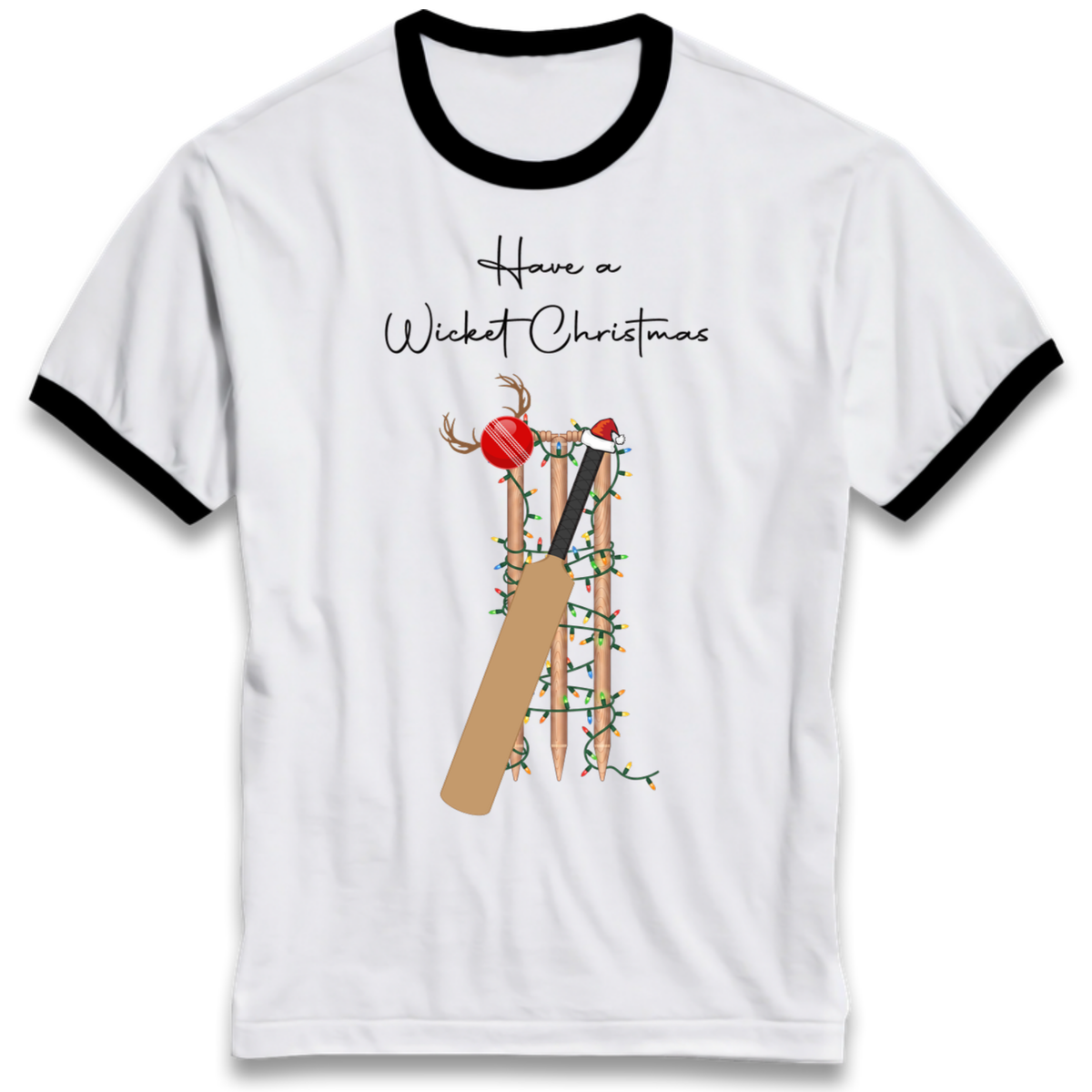 Cricket Bat Graphic Christmas Ringer T-Shirt