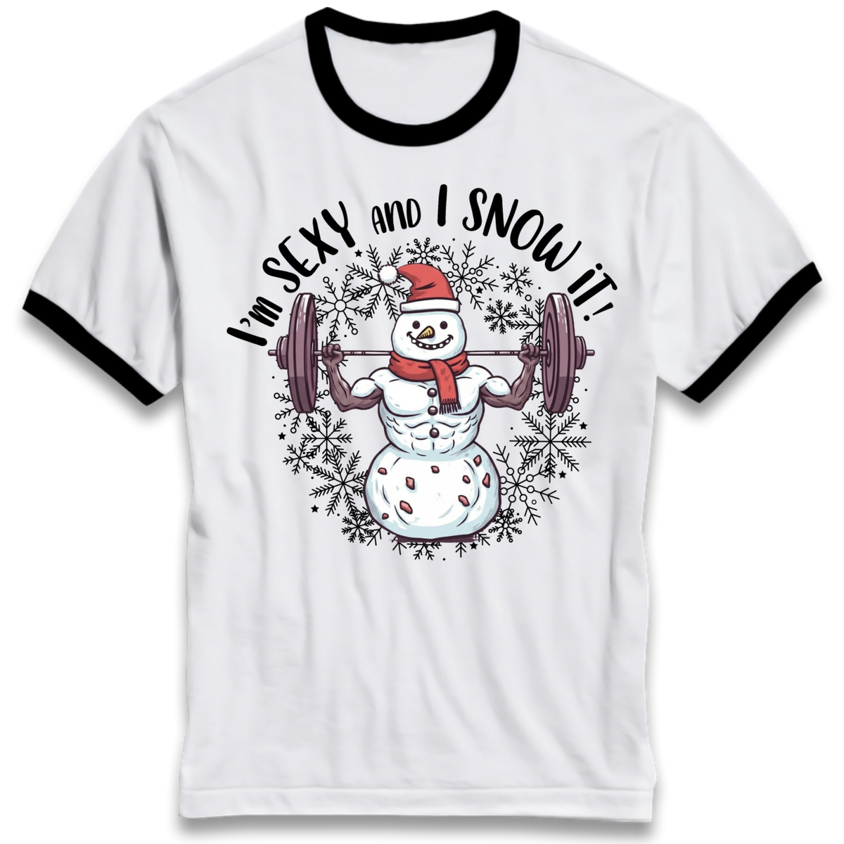 Gym Snowman Graphic Christmas Ringer T-Shirt