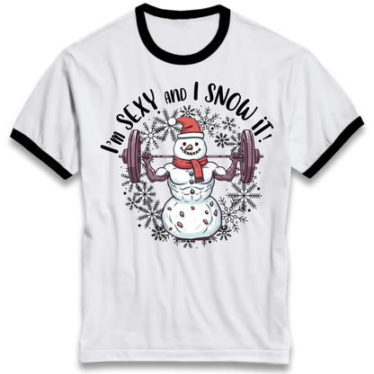 Gym Snowman Graphic Christmas Ringer T-Shirt