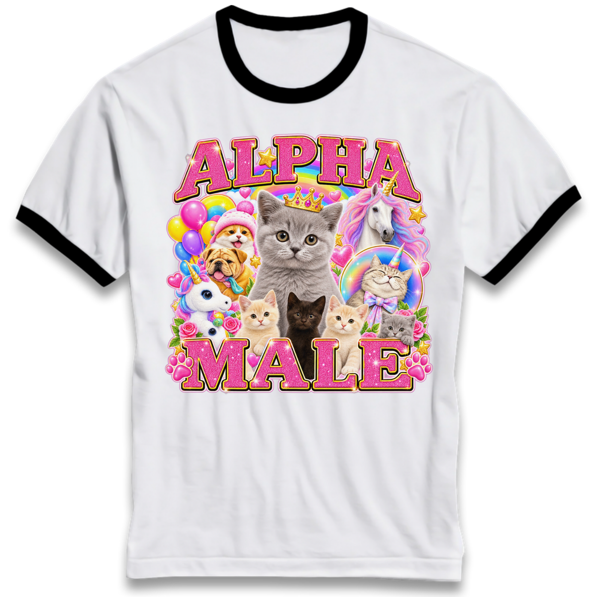 Alpha Male Funny Kitten Unicorn Ringer T-Shirt