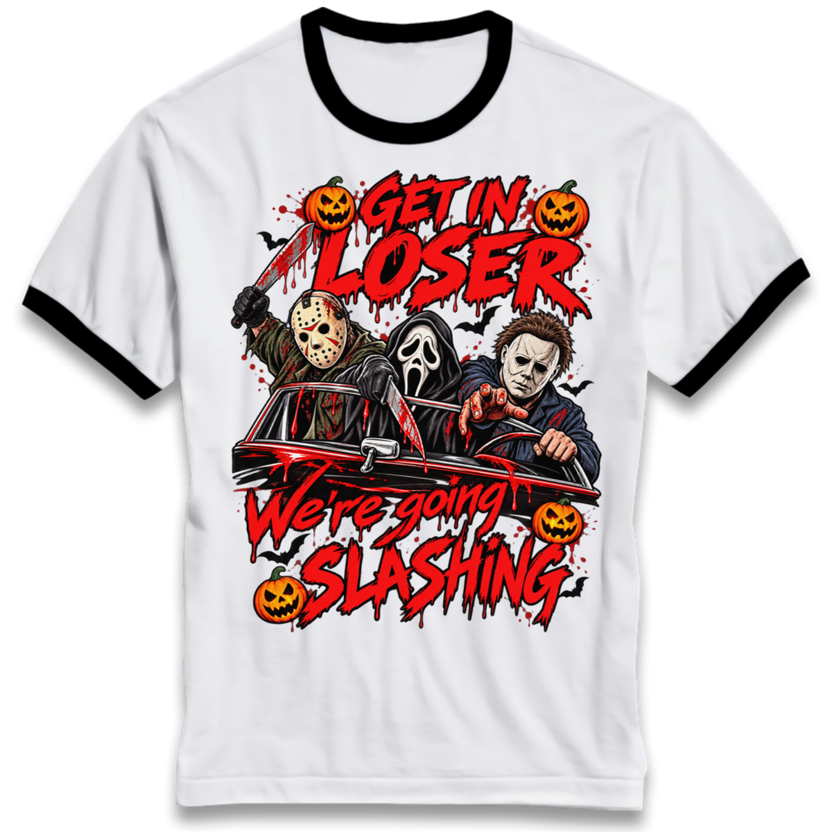 Retro Horror Movie Halloween Slasher Villains Ringer T-Shirt