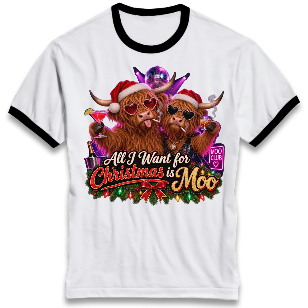 Highland Cow Christmas Ringer T-Shirt
