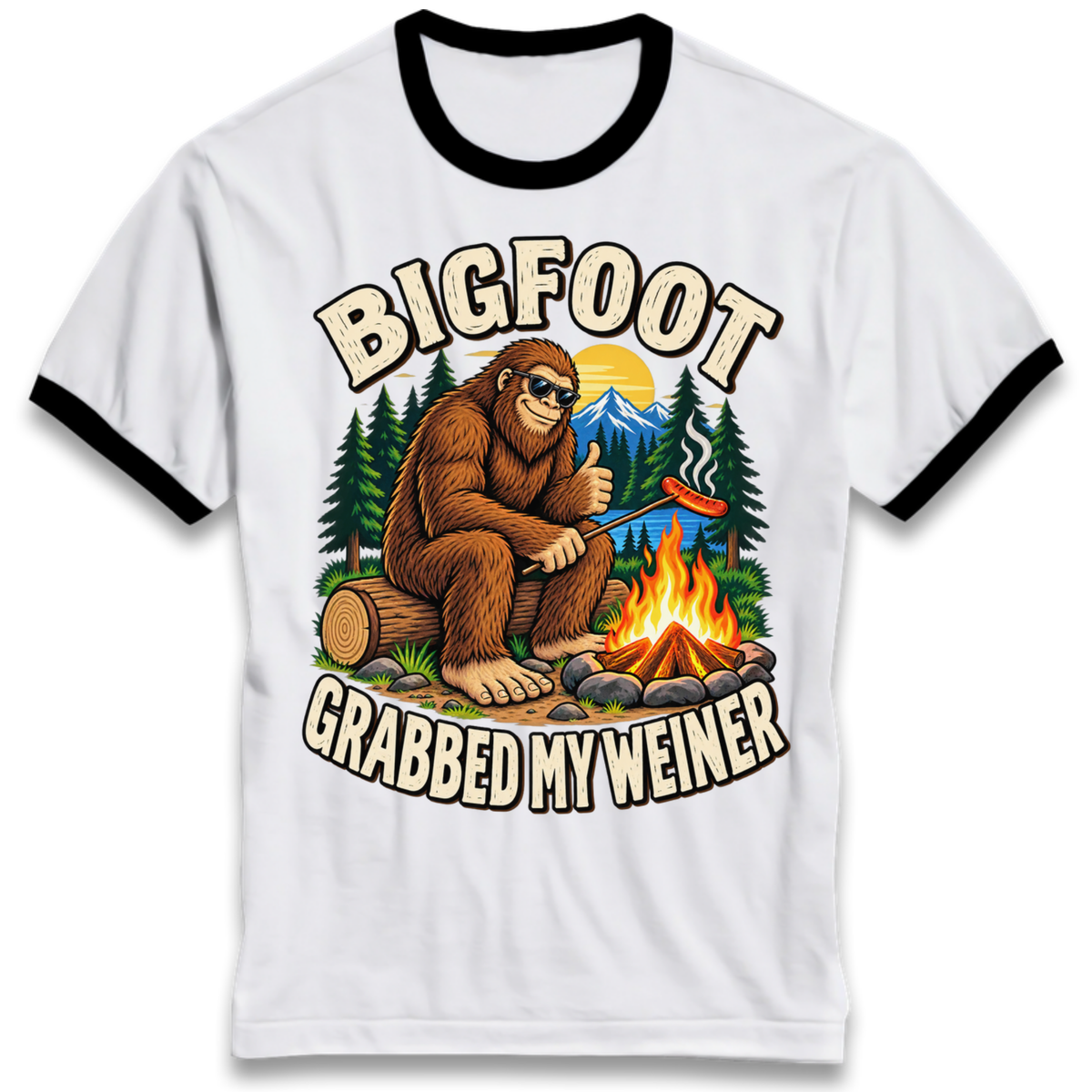 Bigfoot Grabbed My Weiner Camping Ringer T-Shirt