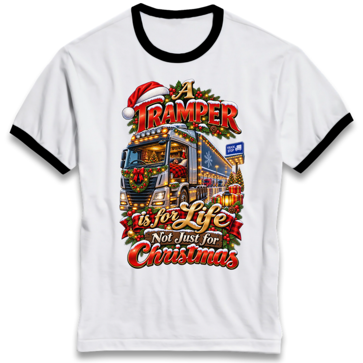 Trucker Christmas Ringer T-Shirt