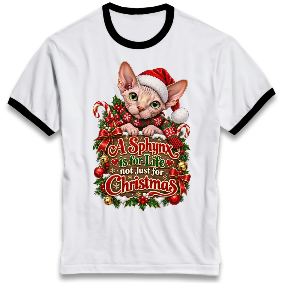 Sphynx Cat Christmas Ringer T-Shirt