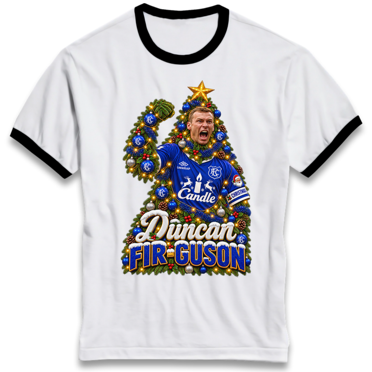 Duncan Ferguson Everton Christmas Ringer T-Shirt
