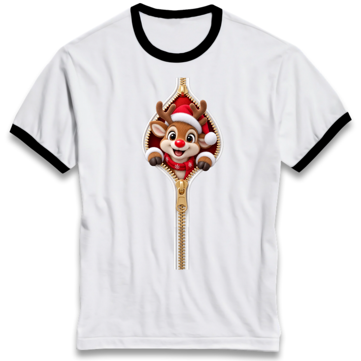 Reindeer Zip Christmas Ringer T-Shirt
