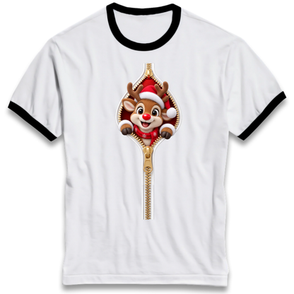 Reindeer Zip Christmas Ringer T-Shirt