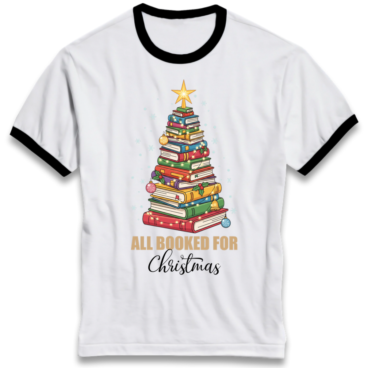 Book Tree Christmas Ringer T-Shirt
