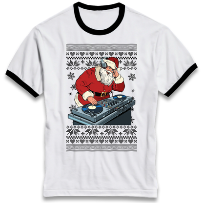 DJ Santa Christmas Ringer T-Shirt