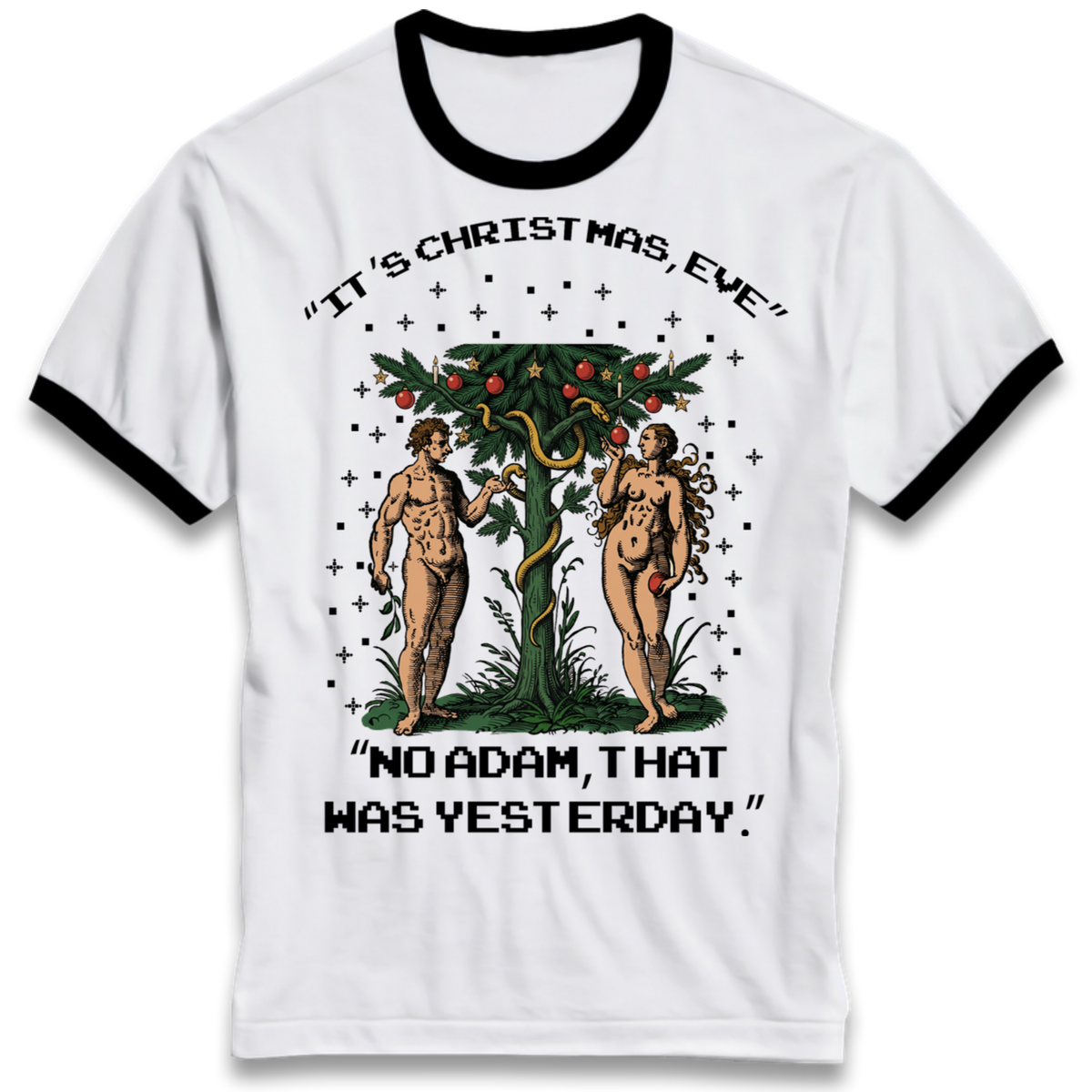 Adam & Eve Christmas Jumper Ringer T-Shirt