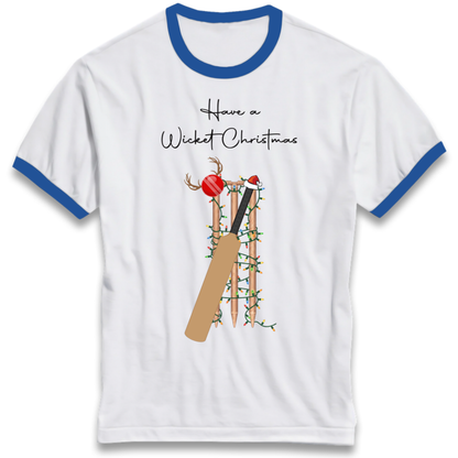 Cricket Bat Graphic Christmas Ringer T-Shirt