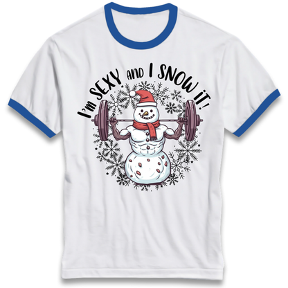 Gym Snowman Graphic Christmas Ringer T-Shirt