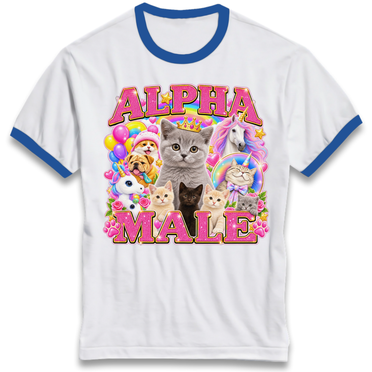 Alpha Male Funny Kitten Unicorn Ringer T-Shirt