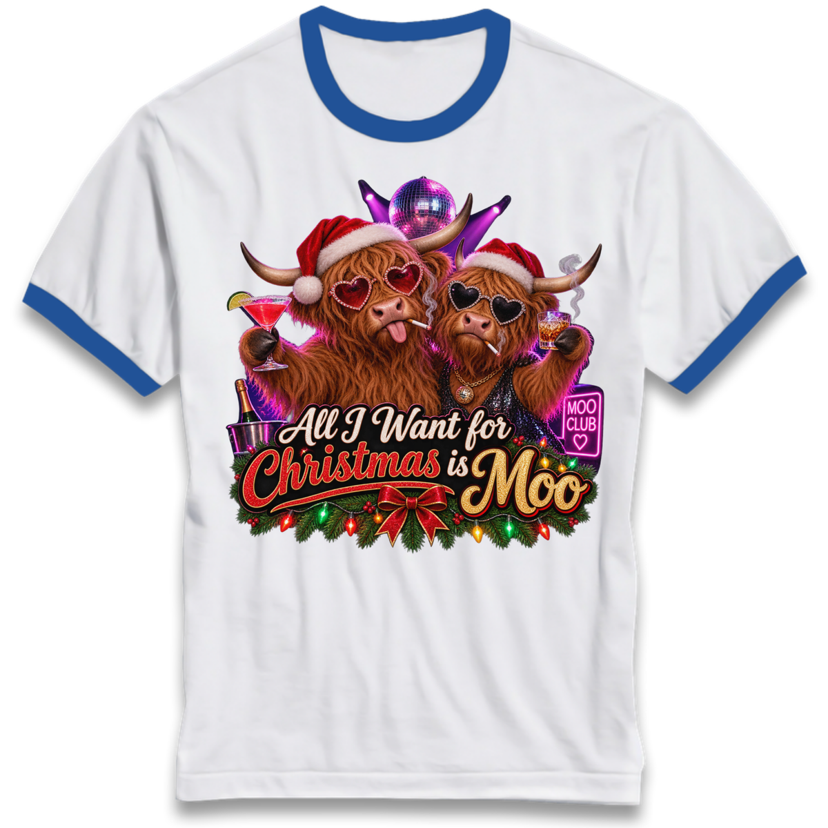 Highland Cow Christmas Ringer T-Shirt