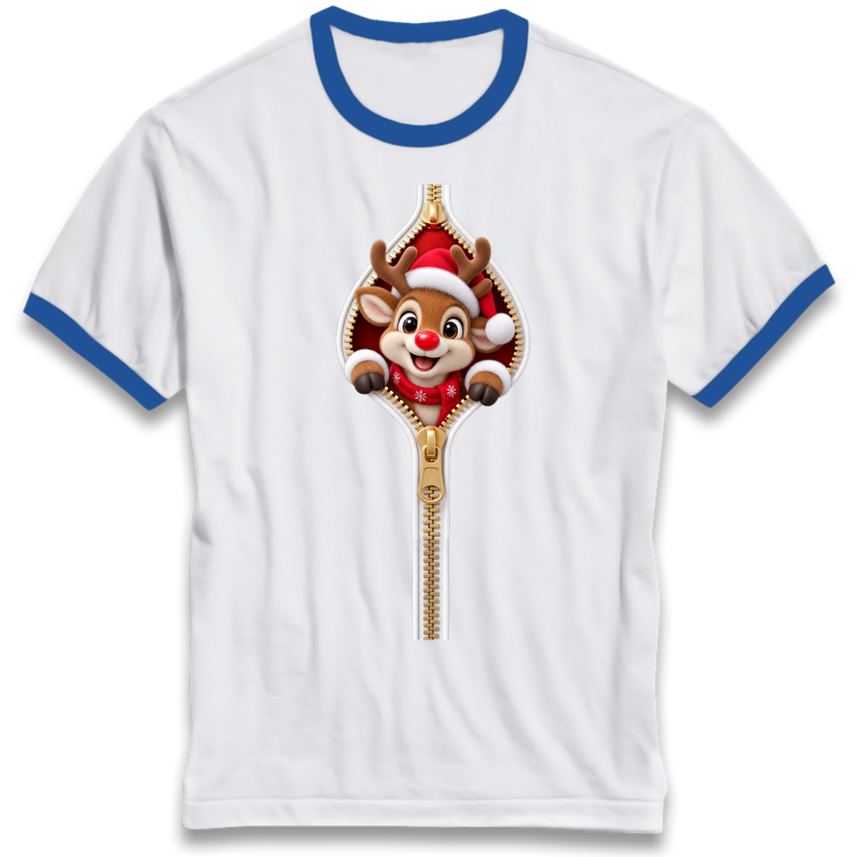 Reindeer Zip Christmas Ringer T-Shirt