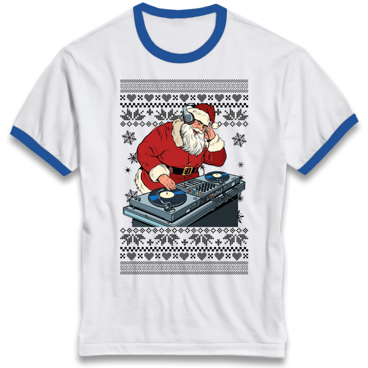 DJ Santa Christmas Ringer T-Shirt