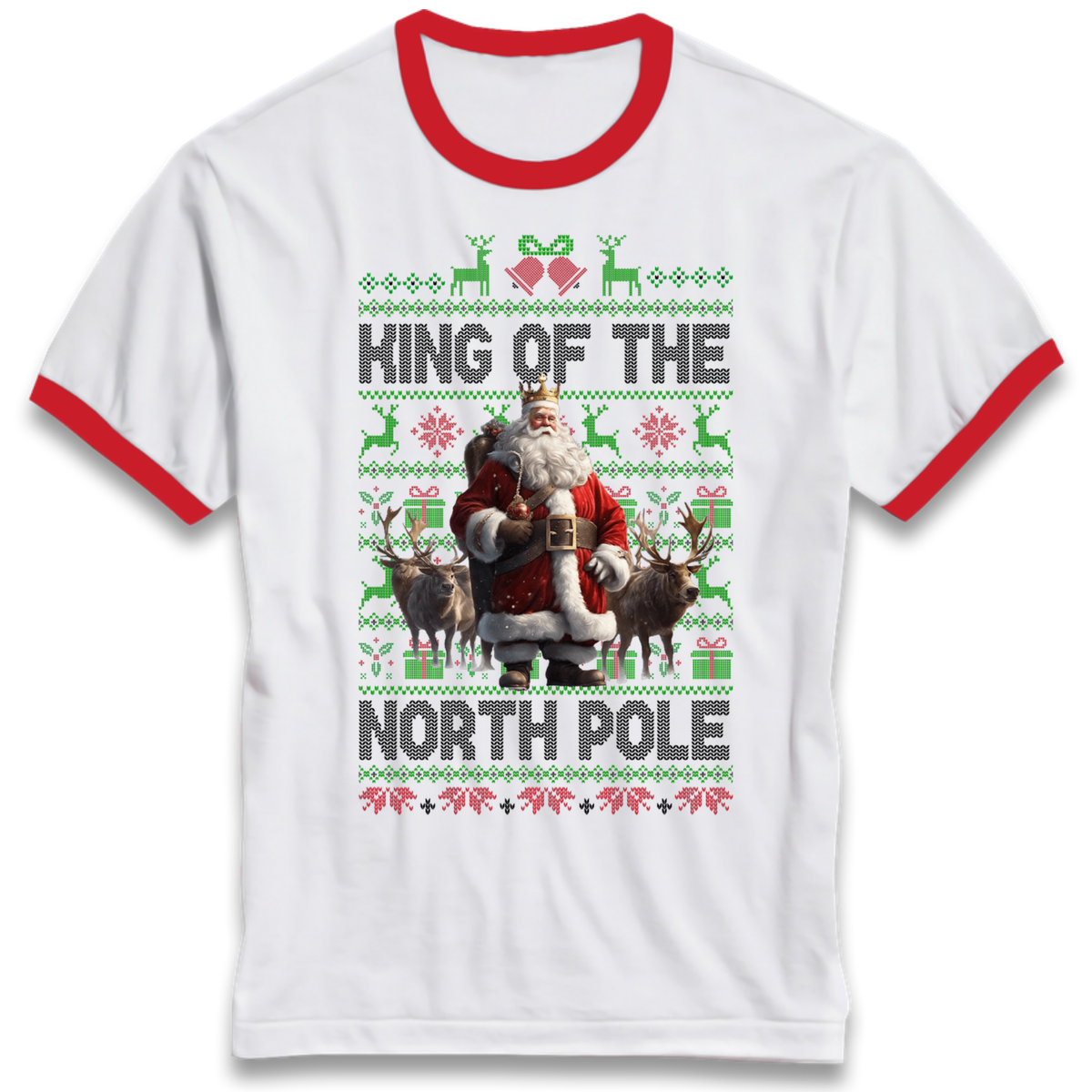 King Santa Christmas Ringer T-Shirt